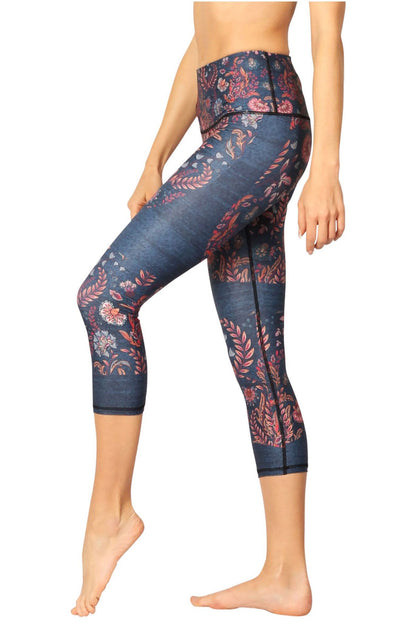 Festival Denim Printed Yoga Crops by Yoga Democracy