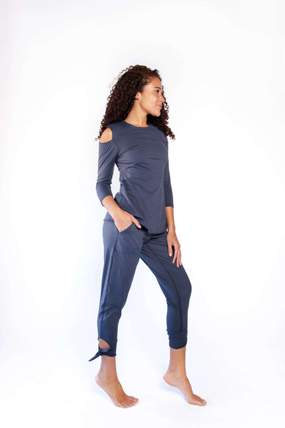 Open Shoulder Top in Navy Blue by Yoga Democracy