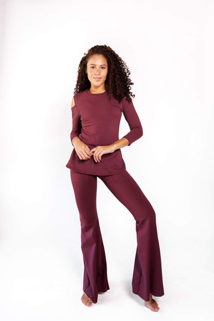 Open Shoulder Top in Maroon by Yoga Democracy