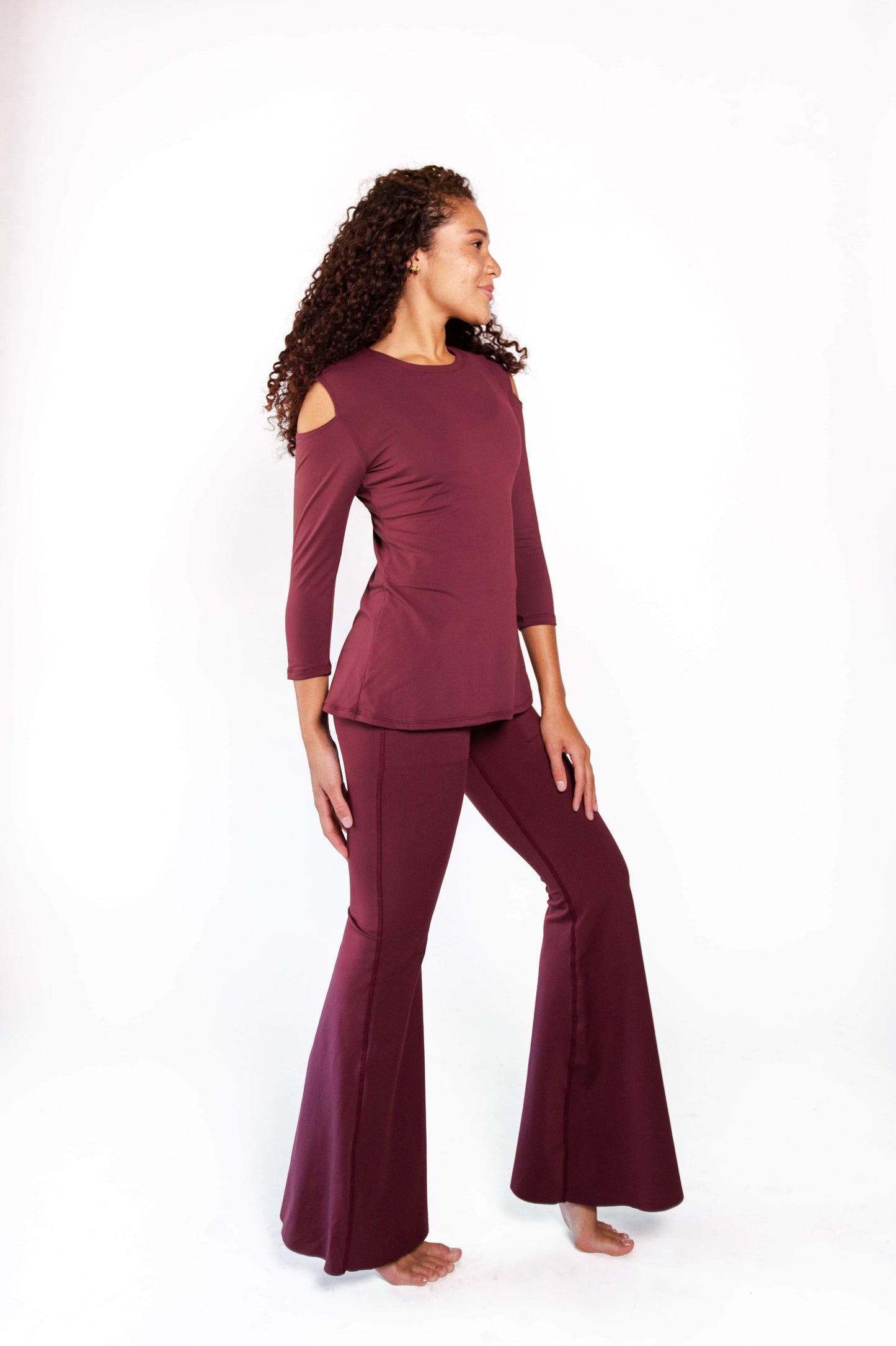 Open Shoulder Top in Maroon by Yoga Democracy