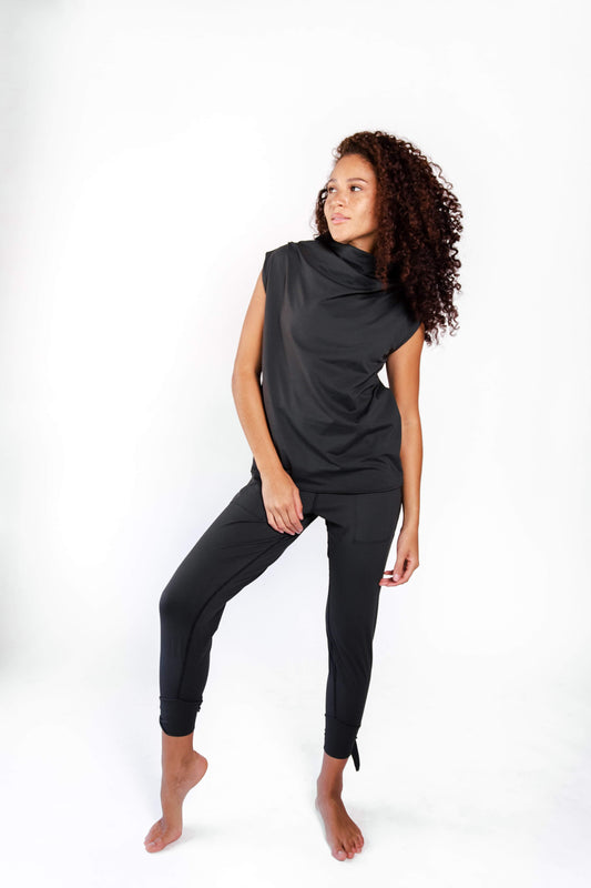 Goddess Cowl Tank in Jet Black by Yoga Democracy