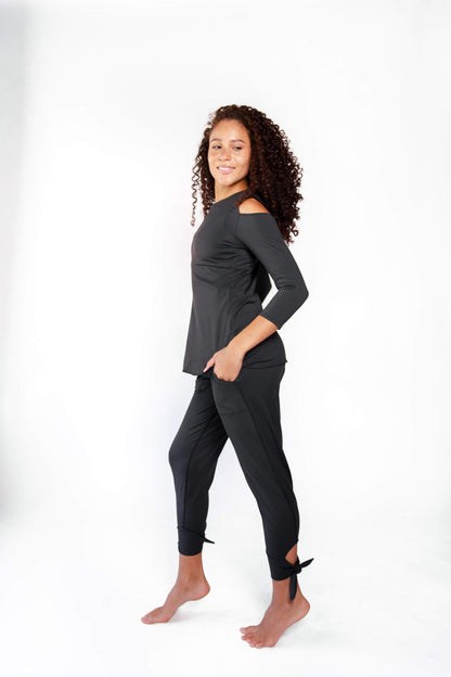 Open Shoulder Top in Jet Black by Yoga Democracy