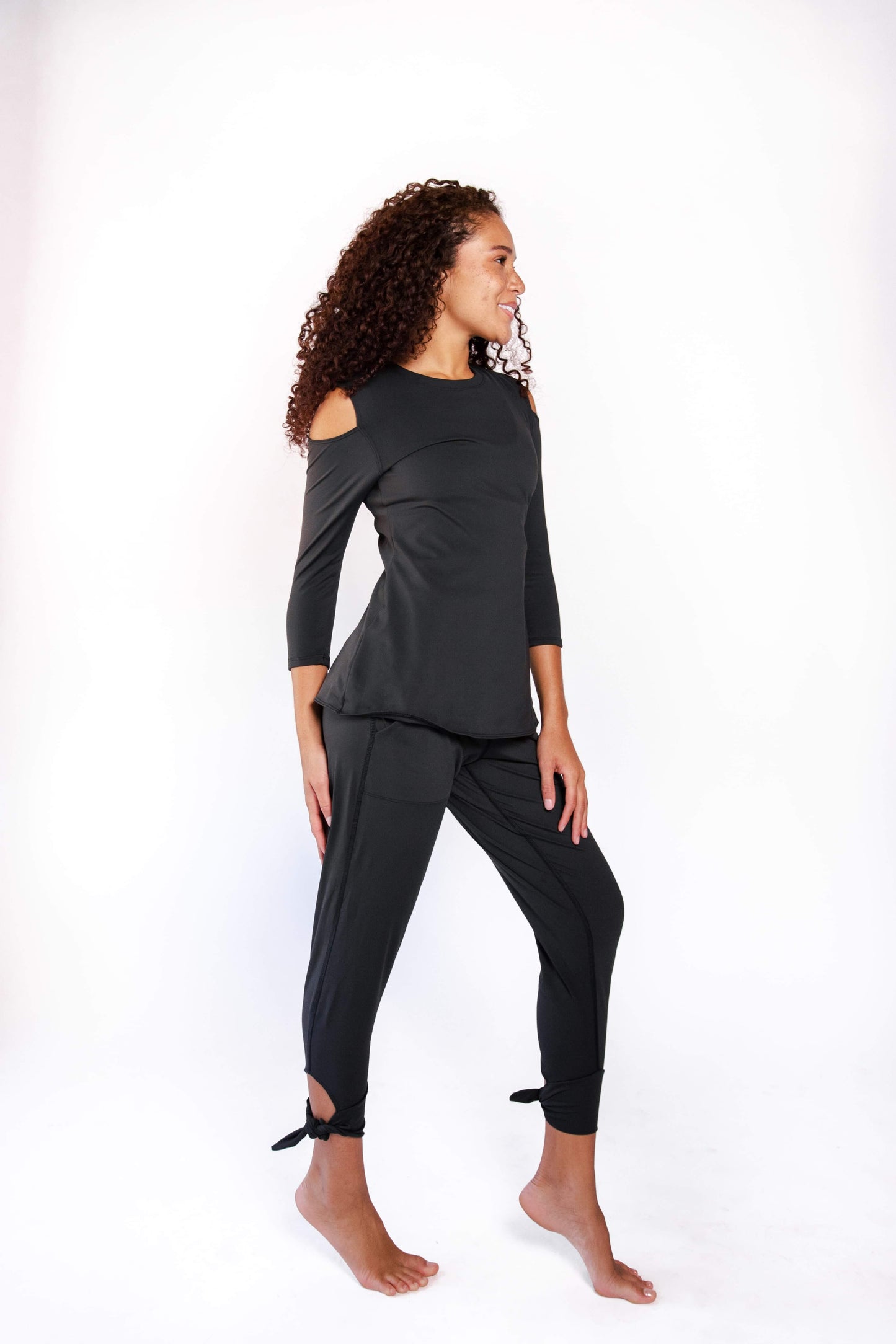 Open Shoulder Top in Jet Black by Yoga Democracy