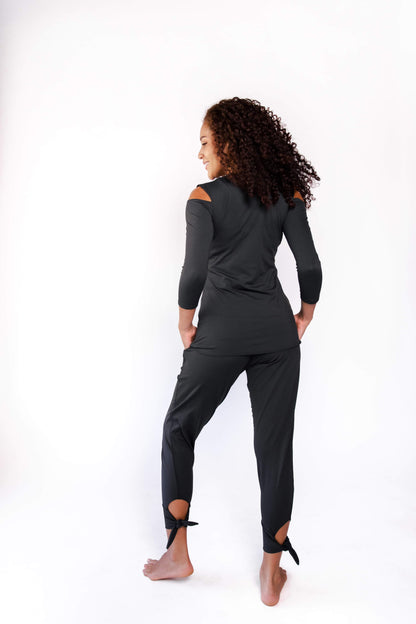 Open Shoulder Top in Jet Black by Yoga Democracy